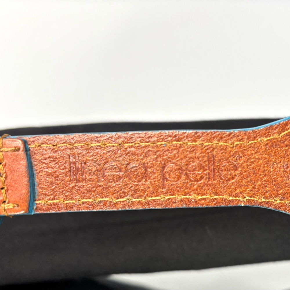 Linea Pelle Chestnut Brown Teal Blue Boho Braided Leather Belt Curved Buckle M/L - Picture 5 of 11